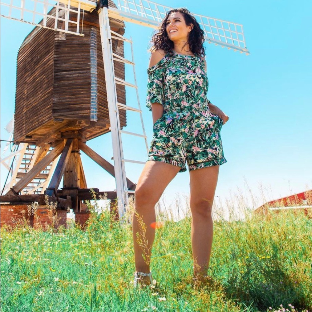 Green floral romper